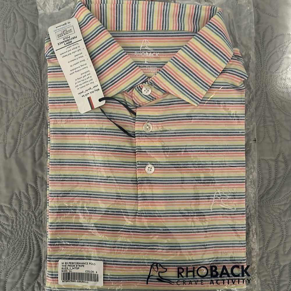 Rhoback Men’s Performance Polo - The Rainbow Stripe